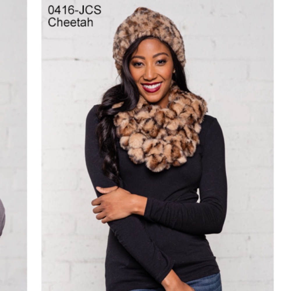 Animal print beanie and scarf set